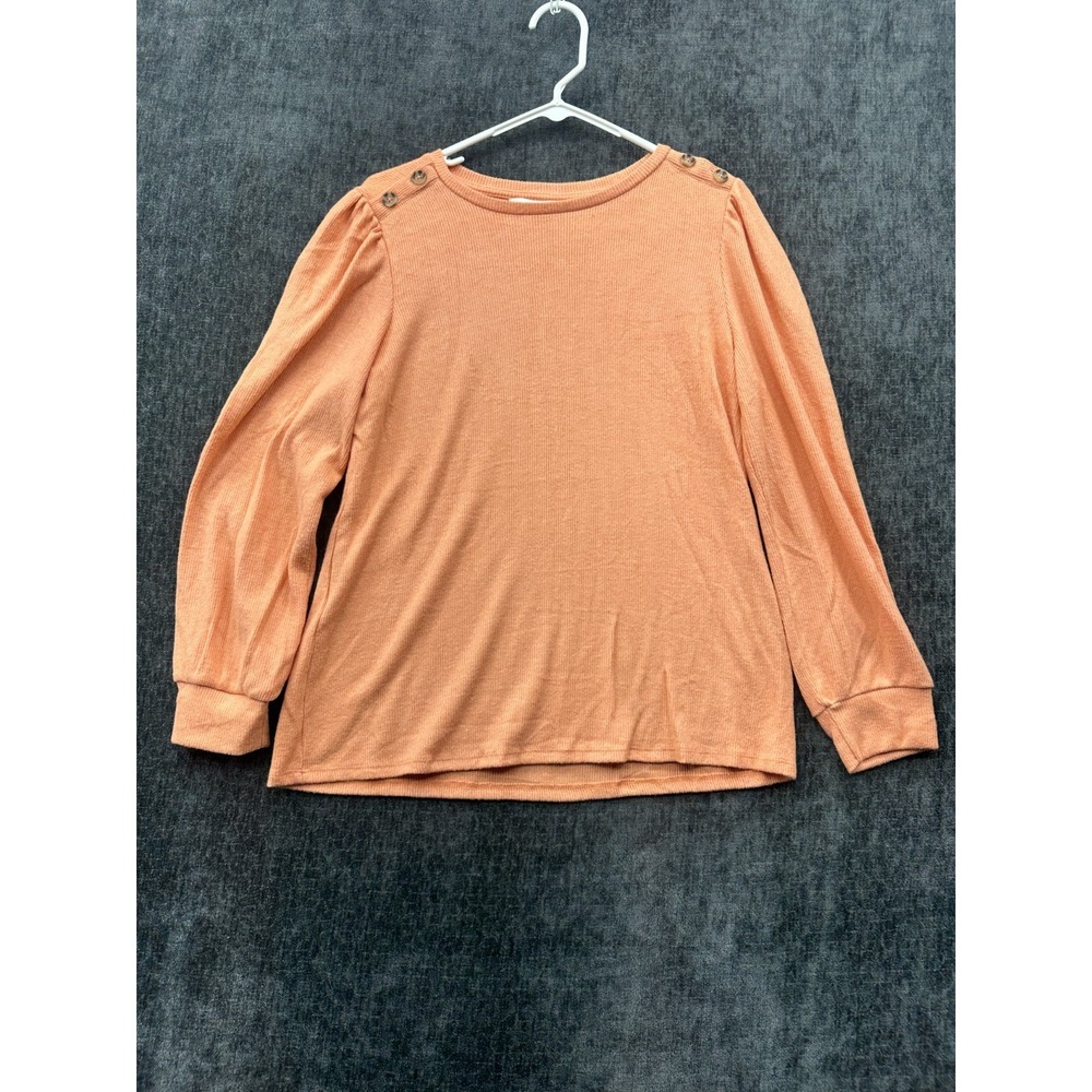 Lauren Conrad Top Womens Medium Peach High Cuff Knit Button Shoulder Thermal‎